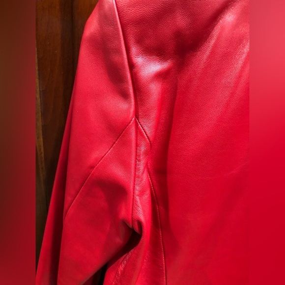 HP🎉 St John Sport by Marie Grey 100% Red Leather Grommet Full Zip Jacket Sz P - Picture 11 of 12